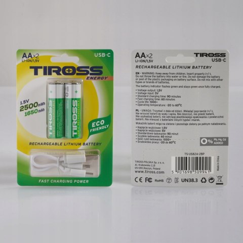Bateria litowa akumulatorek Tiross AA (R6) 2 szt.