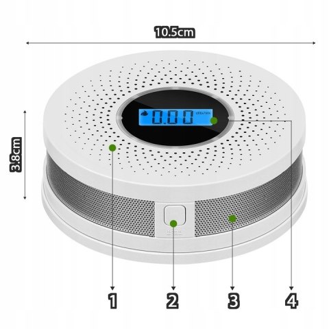 Czujnik Czadu Detektor Tlenku Węgla Dymu SAFE2000 LCD Detektor CO2 2w1