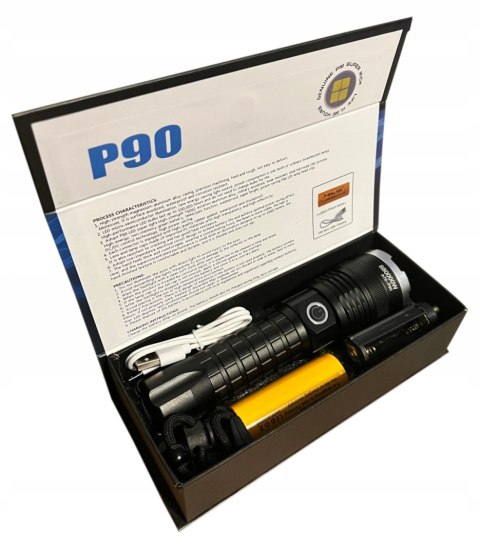 LATARKA SZPERACZ METALOWA BARDZO JASNA MOCNA CREE XHP90 AKUMULATOR USB