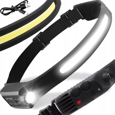 MOCNA LATARKA CZOŁOWA LED REFLEKTOR NA GŁOWĘ COB XPE CZOŁÓWKA CZUJNIK RUCHU