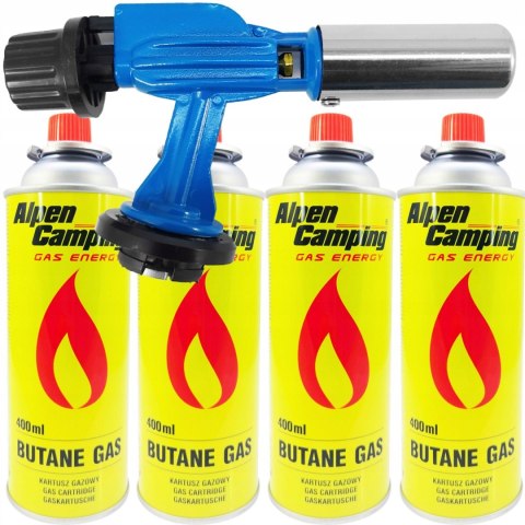 Mini Palnik Gazowy Na Kartusze Żeliwny Niebieski + 4 szt Gaz Kartusz zestaw