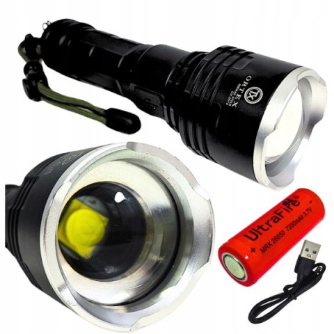 LATARKA SZPERACZ METALOWA BARDZO JASNA MOCNA CREE XHP90 AKUMULATOR USB