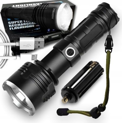 LATARKA SZPERACZ METALOWA BARDZO JASNA MOCNA CREE XHP90 AKUMULATOR USB