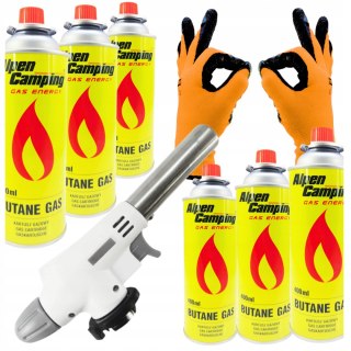 Mini Palnik Gazowy z Ceramiką Opalarka Lutownica Kartusz 6 x Gaz Rękawiczki