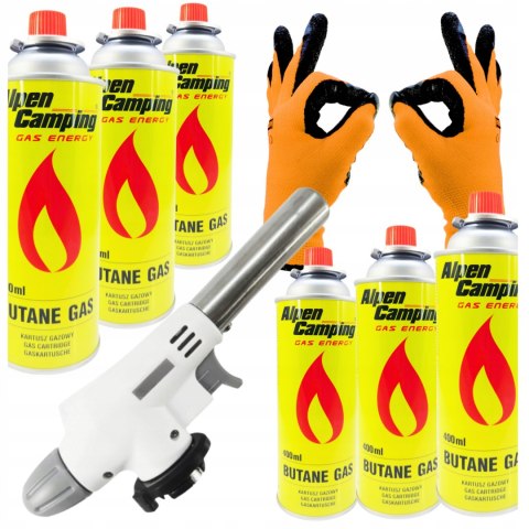 Mini Palnik Gazowy z Ceramiką Opalarka Lutownica Kartusz 6 x Gaz Rękawiczki
