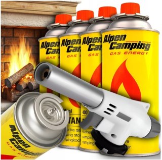 Mini palnik gazowy + 4 x KARTUSZ GAZ NABOJE GAZOWE NABÓJ ALPEN CAMPING 227G