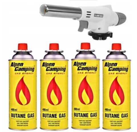 Mini palnik gazowy + 4 x KARTUSZ GAZ NABOJE GAZOWE NABÓJ ALPEN CAMPING 227G